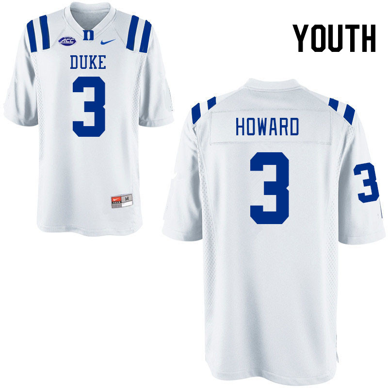 Youth #3 Alex Howard Duke Blue Devils College Football Jerseys Stitched-White